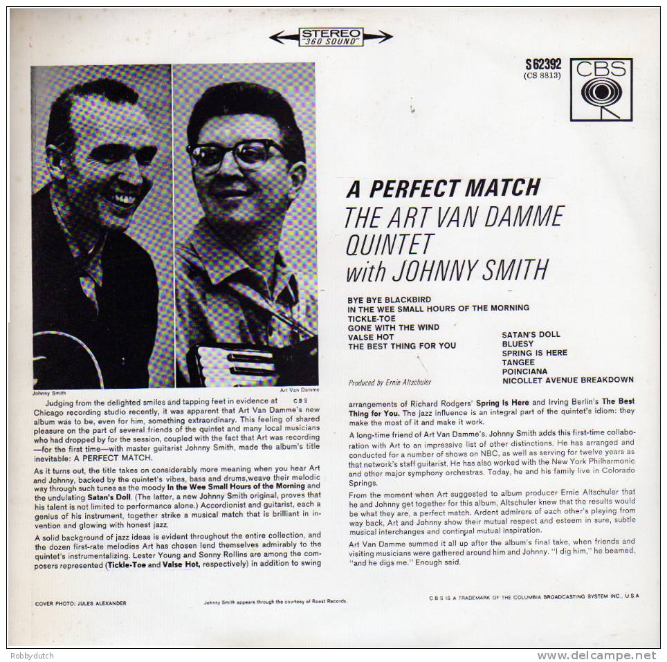* LP *  THE ART VAN DAMME QUINTET With JOHNNY SMITH - A PERFECT MATCH (Holland 1962 Ex-!!!) - Jazz