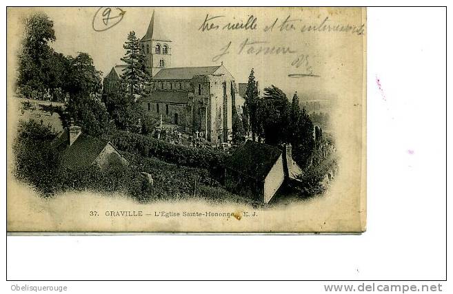 76  GRAVILLE SAINTE STE HONORINE ENTRE DE  ANCIENNE ABBAYE LL  N ° 37   3 CACHETS TAMPON 9  1906 - Graville