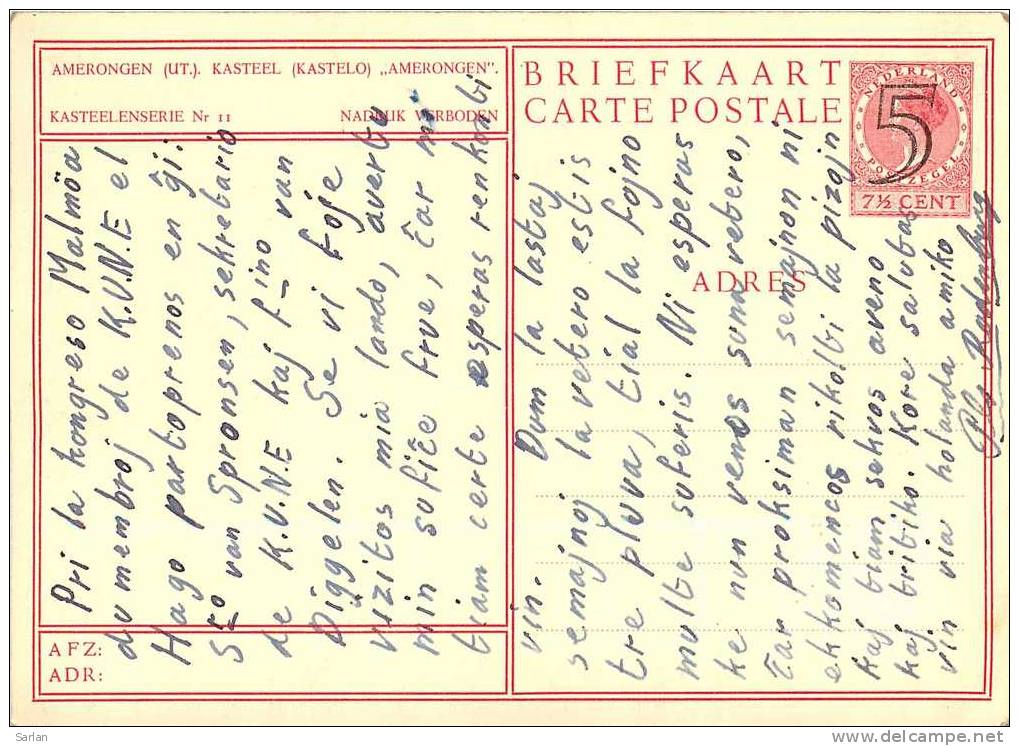 AMERONGEN , Esperanto , Entier Postal , *M367 - Amerongen