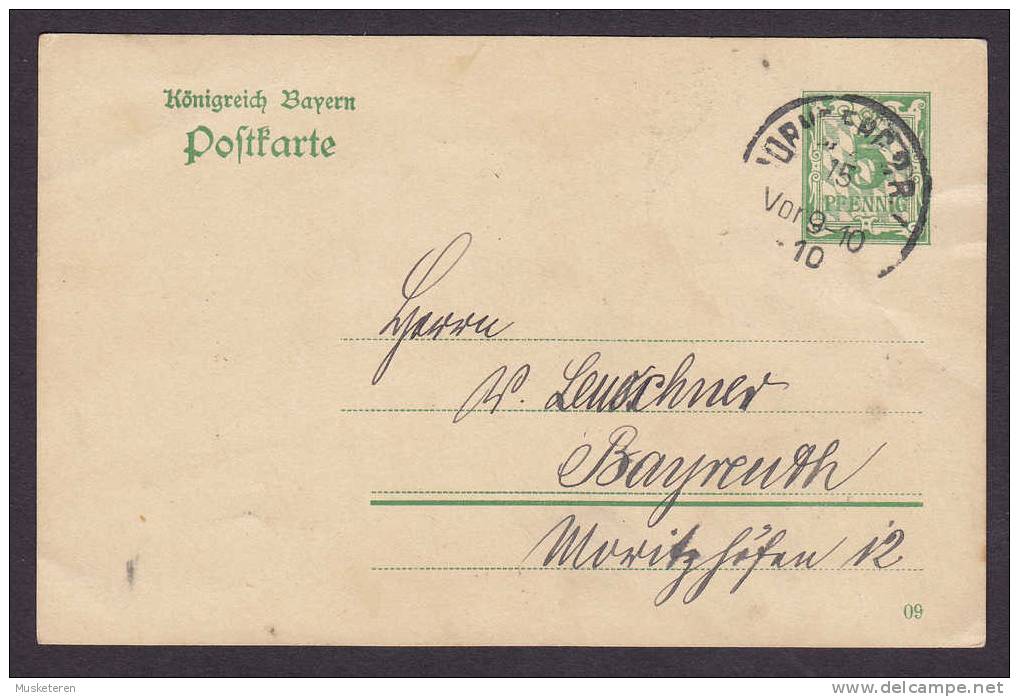 Bayern Postal Stationery Ganzsache Entier NÜRNBERG 1910 To BAYREUTH (2 Scans) - Postal  Stationery