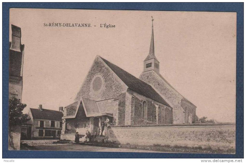 77 SEINE ET MARNE CANTON DE LA FERTE GAUCHER - CP ANIMEE Saint REMY DELAVANNE - L'EGLISE - COLL. JANVIER MIRIVEL - La Ferte Gaucher