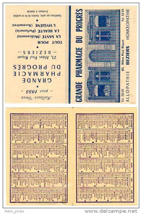 Dépliant Calendrier 1955 : Grande Pharmacie Du Progrès, Allopathie, Homeopathie, Béziers - Petit Format : 1941-60