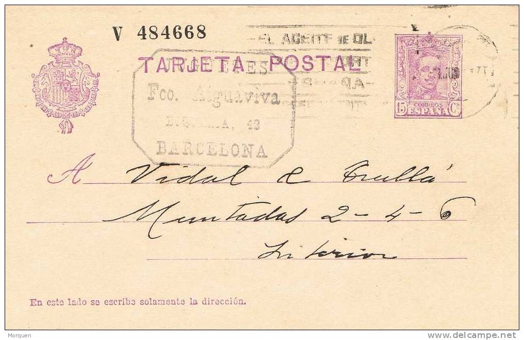 Entro Postal BARCELONA 1929. Alfonso XIII - 1850-1931