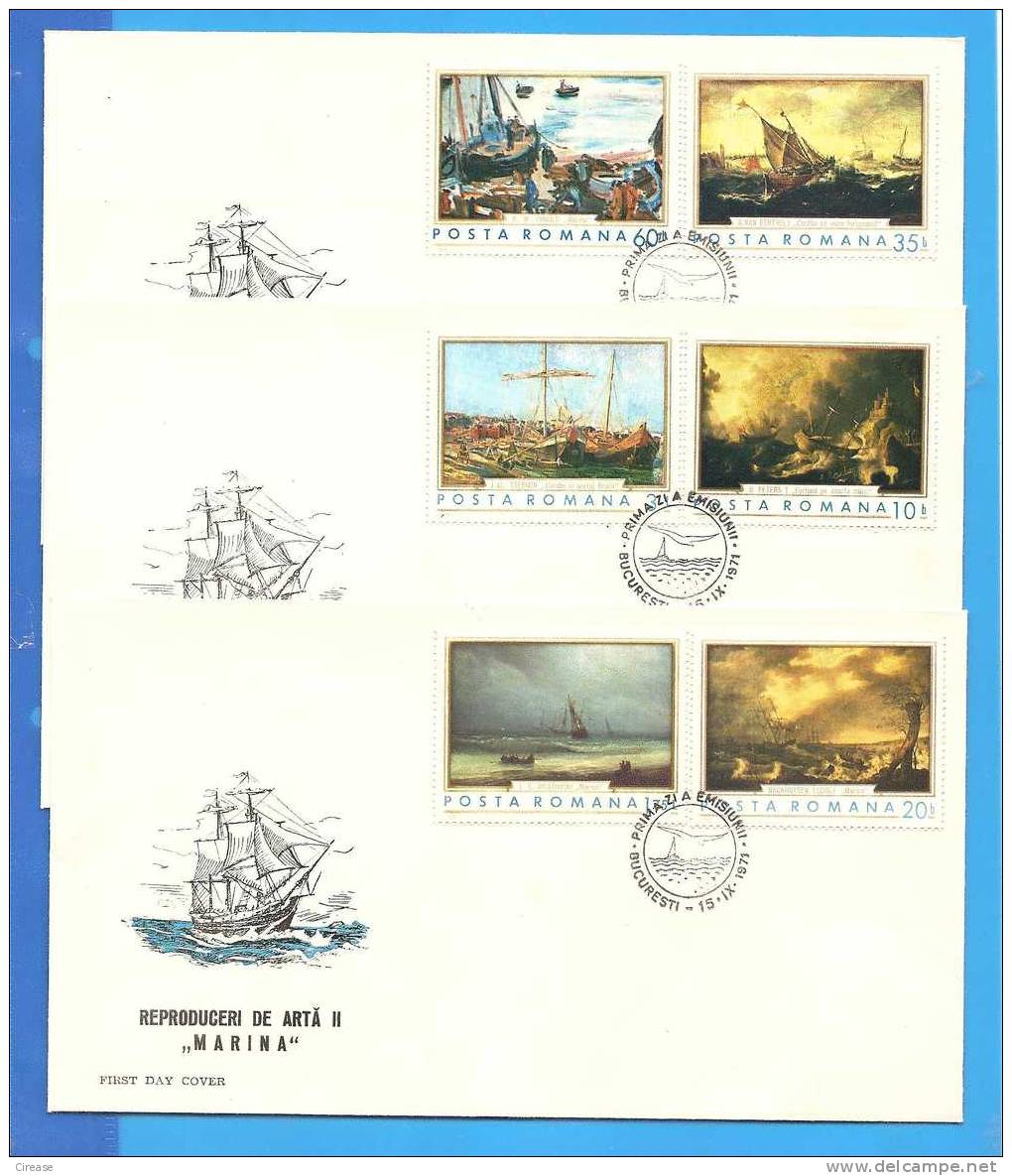 Painting, Marine Theme. Romania FDC 3X First Day Cover - Impresionismo