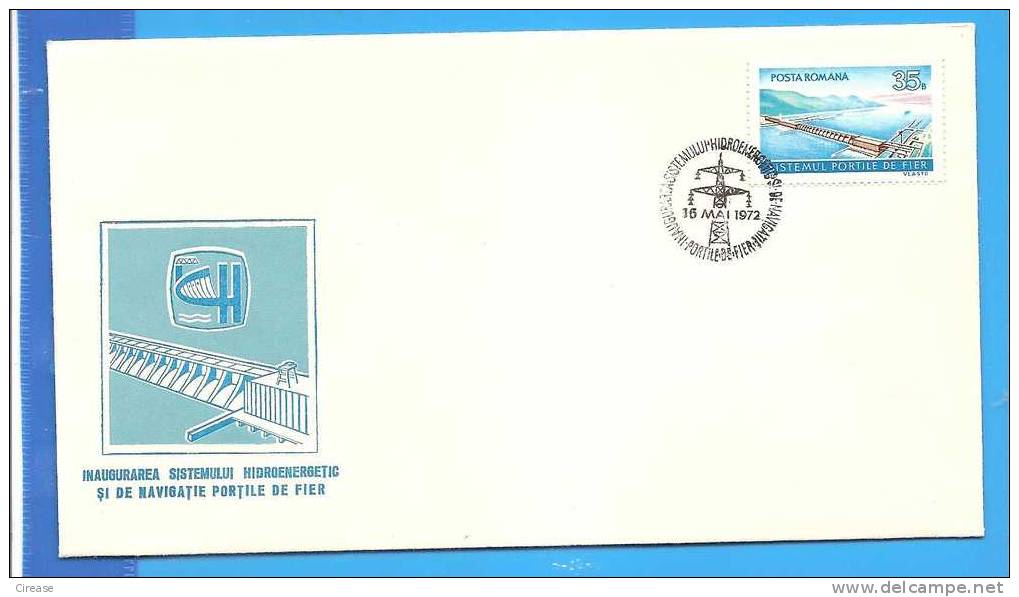 Electricity, Dam, Power. Romania FDC 1X First Day Cover - Elektriciteit