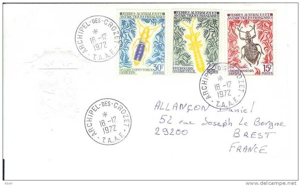 6220  N° 49 à 51 - INSECTES - CROZET - Enveloppe TAAF - 1972 - Lettres & Documents