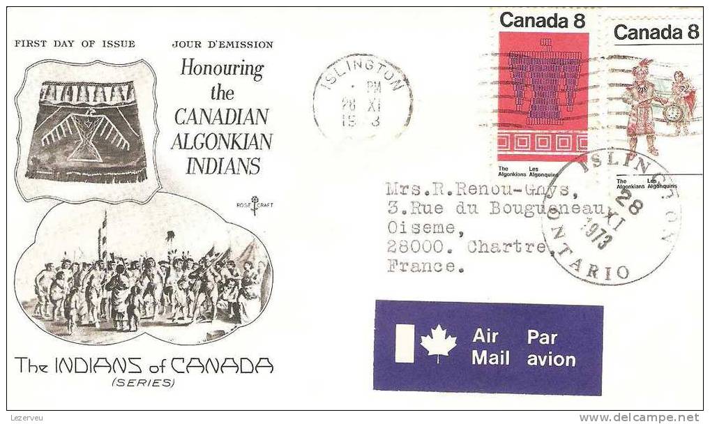 FDC 1° JOUR CANADA INDIENS ALGONQUINS INDIANS ALGONKIANS - 1971-1980