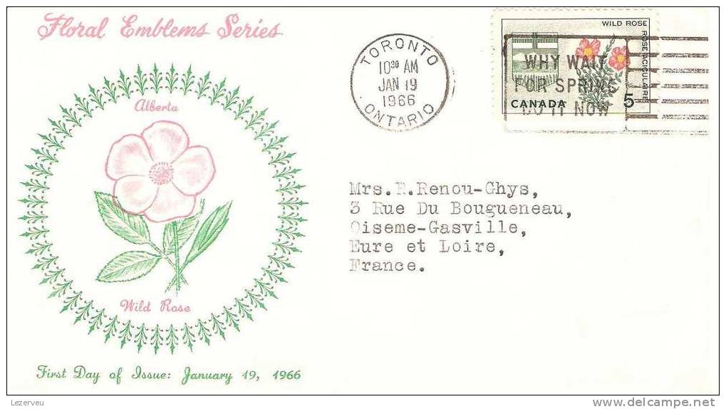 FDC 1° JOUR CANADA EMBLEMES ALBERTA WILD ROSE ROSE ACICULAIRE TORONTO - 1971-1980