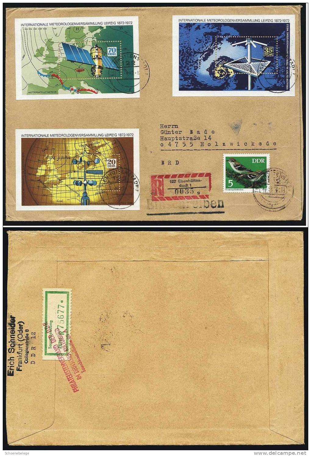A808) DDR R-Brief Von Eisenhüttenstadt 12.9.1973 Nach Holzwickede / BRD Mit Block 34/36 - Sonstige & Ohne Zuordnung