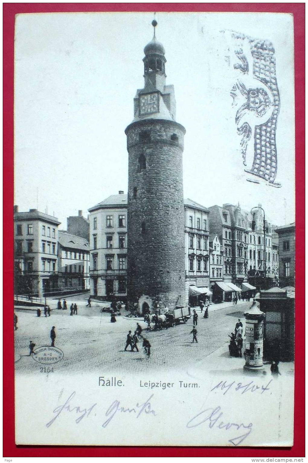 Halle,Leipziger Turm,1904,Litfaßsäule,Pferdewagen,Passanten, Geschäft Von Carl Wenkel, - Halle (Saale)