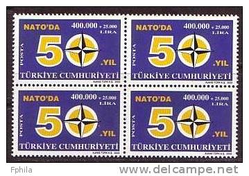 2002 TURKEY 50TH ANNIVERSARY OF TURKEY PARTICIPATING IN NATO BLOCK OF 4 MNH ** - OTAN