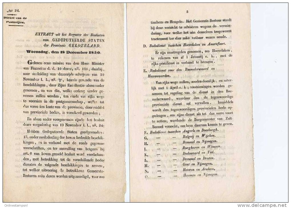 Dienst Der Posterijen Nr 34 Register Der Besluiten Provincie Gelderland 18-12-1850 Bodediensten - ...-1852 Vorläufer