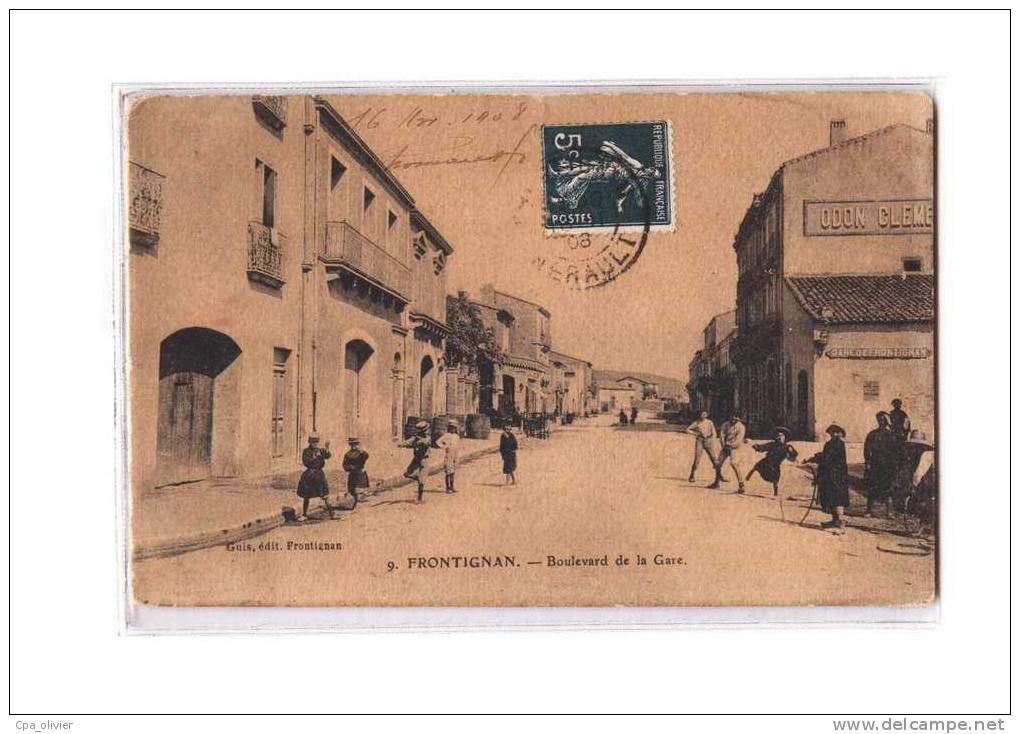 34 FRONTIGNAN Boulevard De La Gare, Animée, Enfants, Ed Guis 9, 1908 - Frontignan