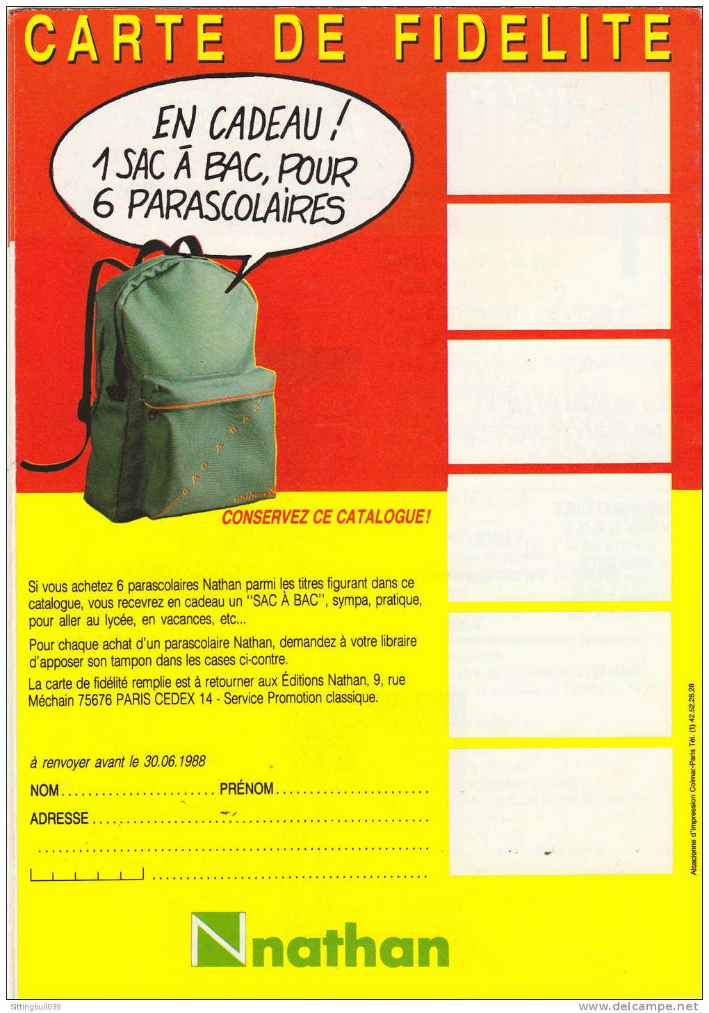 CLERC Serge. Illustration Pub. 1ère De Couverture Pour Le Catalogue Parascolaire NATHAN. 1988. - Advertisement