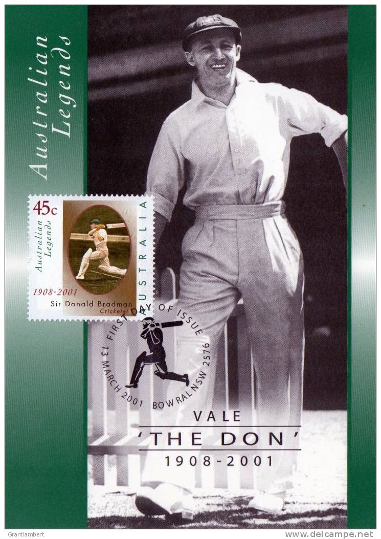 Australia 2001 Legends - 45c Cricket Sir Donald Bradman Maximum Card - Cricket