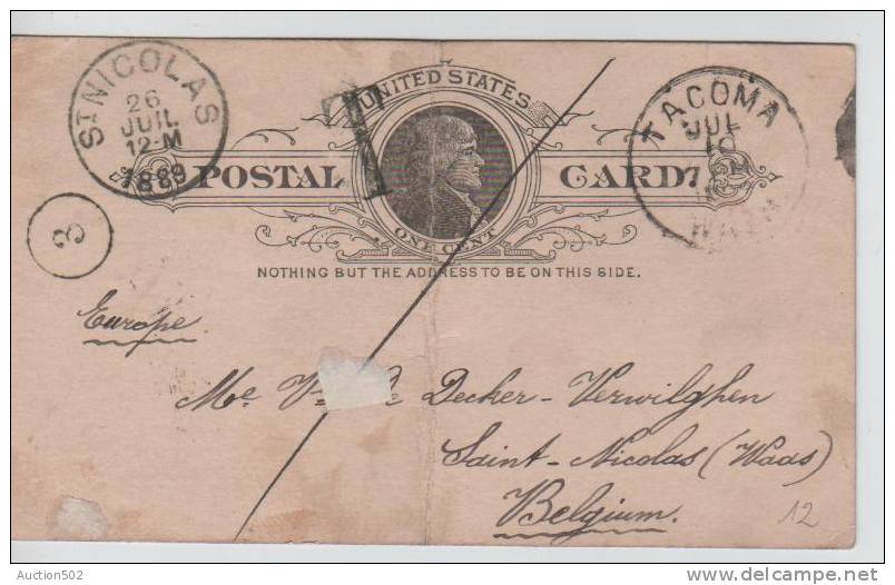 USA PSC C.Tacoma 1889 Folded  Like The Rules In This Times To Sint-Niklaas-St Nicolas 334 - ...-1900