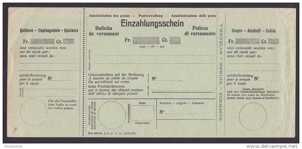 Switzerland Einzahlungsschein Bulletin De Versement Polizza Di Versamento Nr. 5583 (II) Unused - Portofreiheit