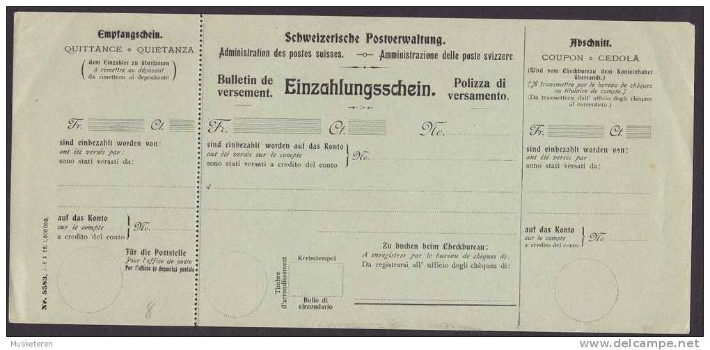 Switzerland Einzahlungsschein Bulletin De Versement Polizza Di Versamento Nr. 5583 (III) Unused - Franchigia