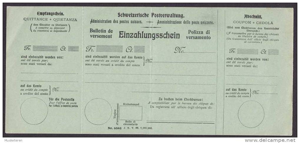 Switzerland Einzahlungsschein Bulletin De Versement Polizza Di Versamento Nr. 5583 (IV) Unused - Vrijstelling Van Portkosten