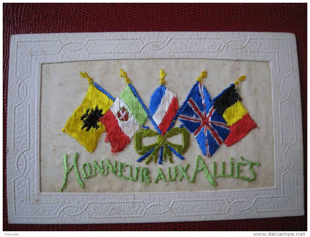 Broderie Militaire "honneur Aux Alliés" - Brodées