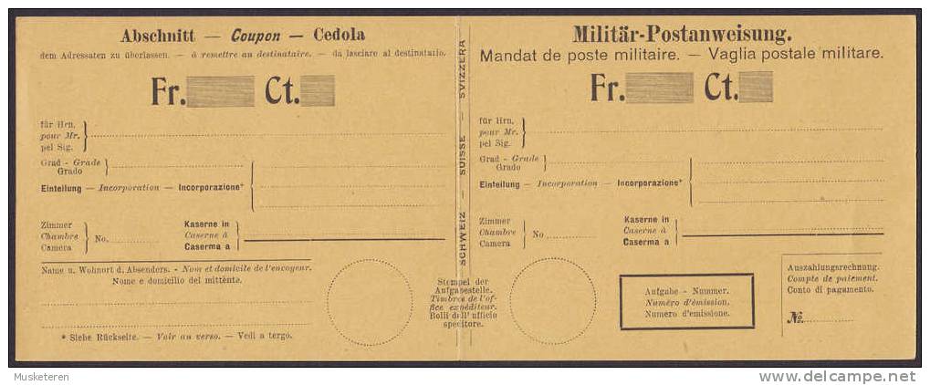 Switzerland Militär-Postanweisung Mandat De Poste Militaire Vaglia Postale Militare (I.) Unused (2 Scans) - Documents