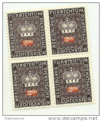 1968 - Liechtenstein Servizio 56 Corona - Quartina   ----- - Service