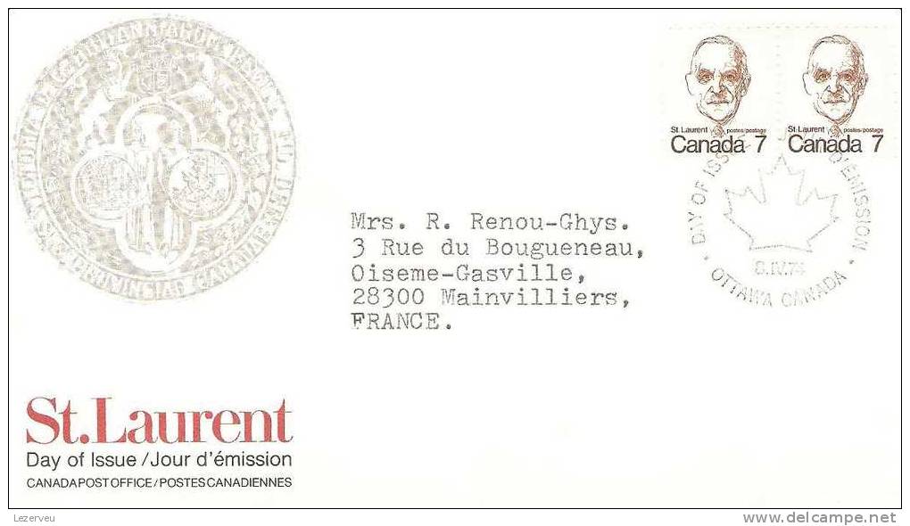 FDC 1° JOUR CANADA ST LAURENT OTTAWA LOUIS - 1971-1980