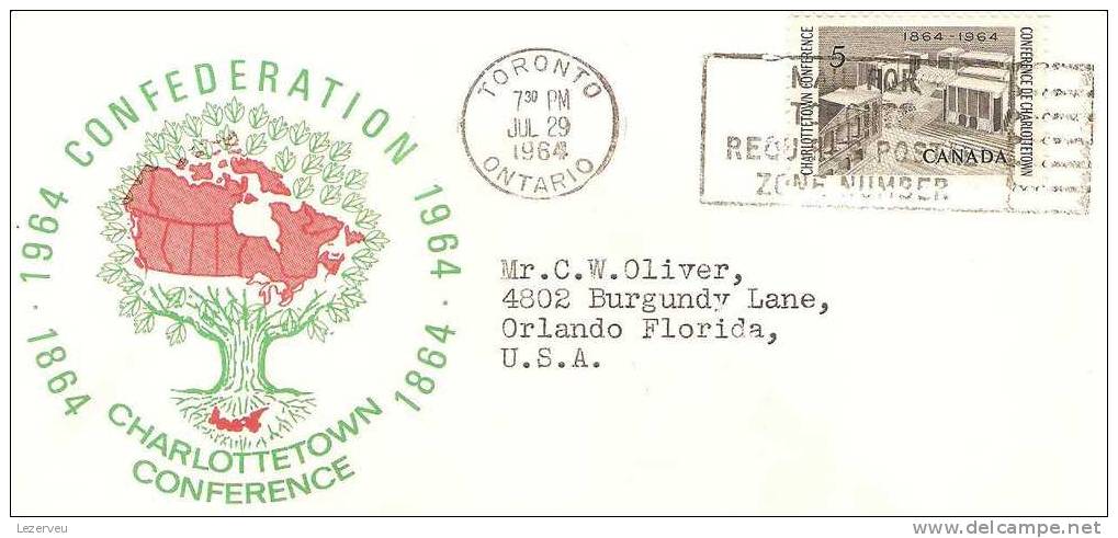 FDC 1° JOUR CANADA CONFEDERATION CONFERENCE DE CHARLOTTETOWN (RECTO SEUL) - 1961-1970