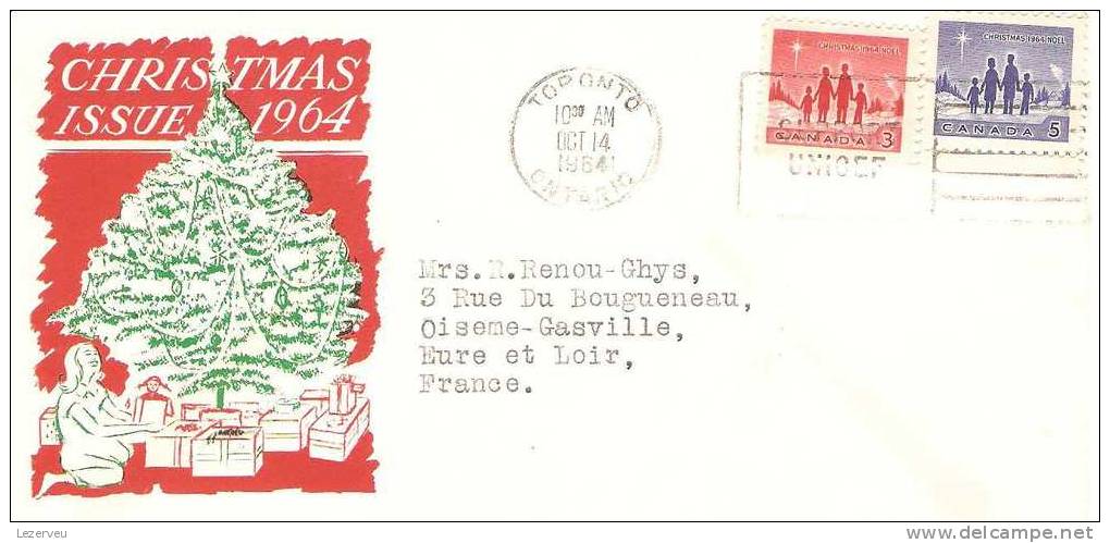 FDC 1° JOUR CANADA CHRISTMAS STAMP TIMBRE NOEL 1964 - 1961-1970