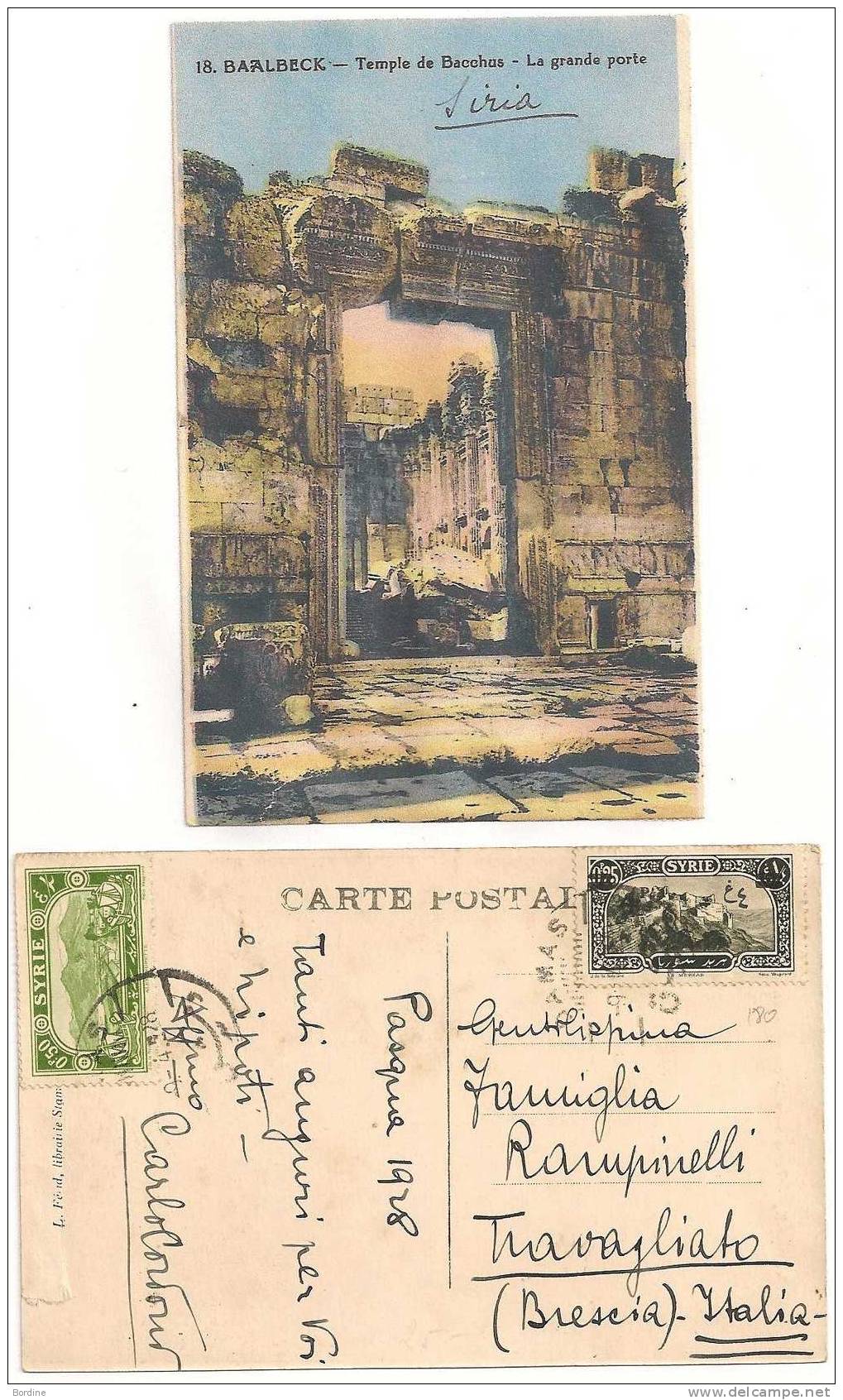 Lettre - SYRIE - BAALBECK Càd/N°156+180 - 1925 - TTB - Andere & Zonder Classificatie