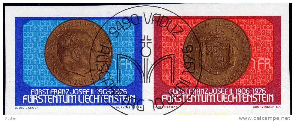 Münzen Mit Porträt Und Wappen Auf Briefmarken 1976 Liechtenstein 649/0, ZD Plus Block 10 O 6€ Bloc Fürst Franz Josef II. - Liechtenstein