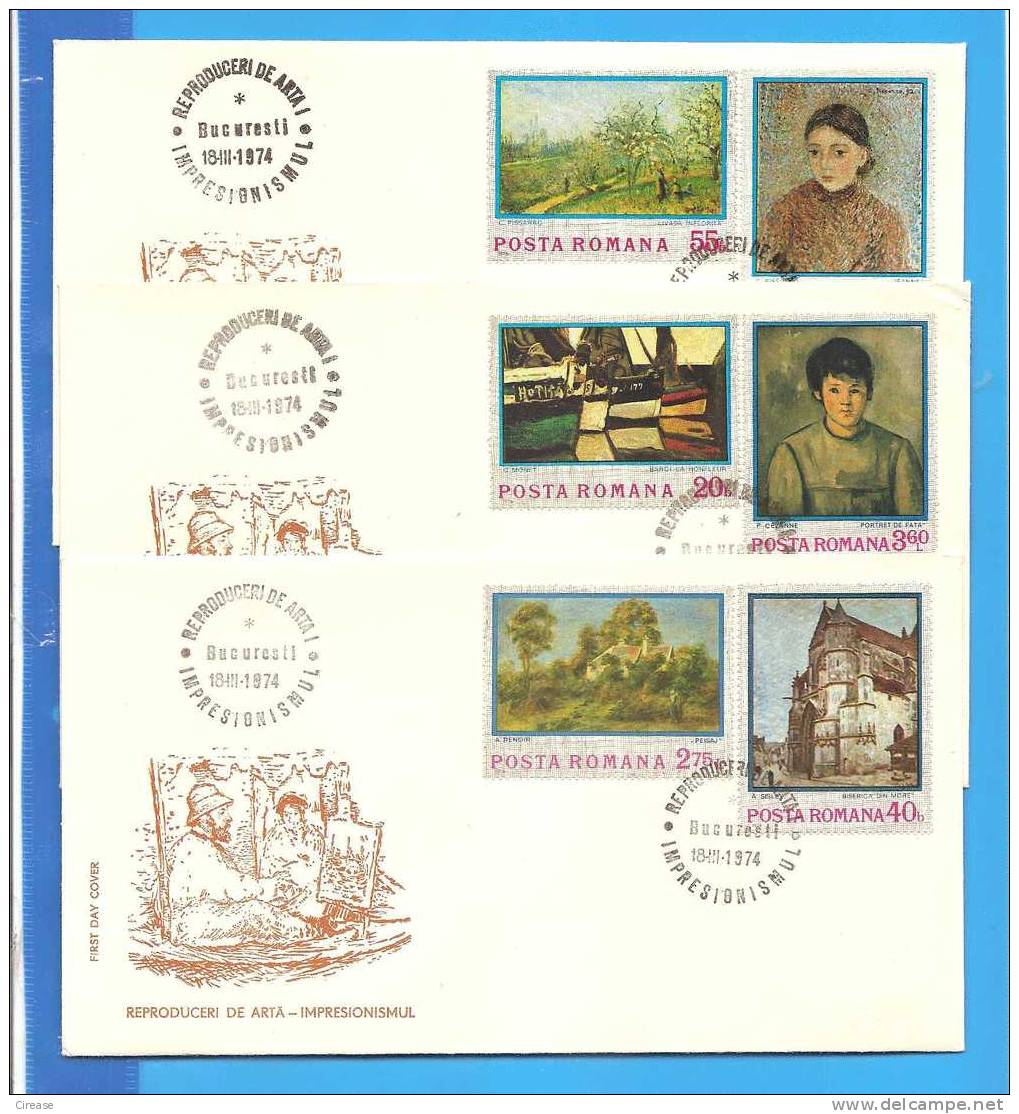 Painting. Impressionism. Romania FDC 3X First Day Cover - Impresionismo