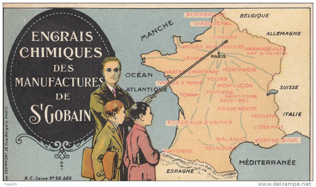 SAINT GOBAIN ENGRAIS CARTE FRANCE INSTITUTEUR - Sonstige & Ohne Zuordnung