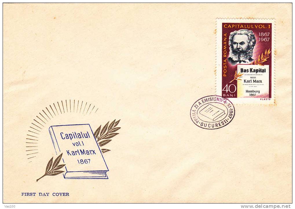 Karl Marx  1967  Cover FDC Premier Jour,Romania. - Karl Marx