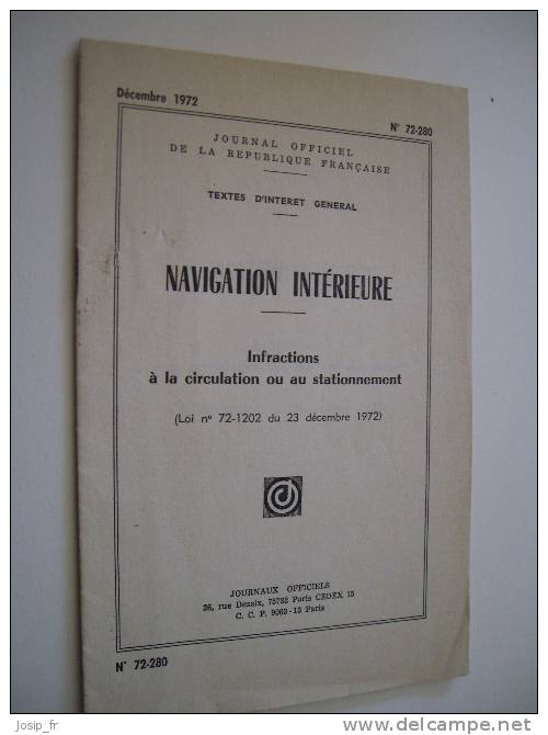 NAVIGATION INTéRIEURE Journal Officiel INFRACTIONS 1972 - Barco