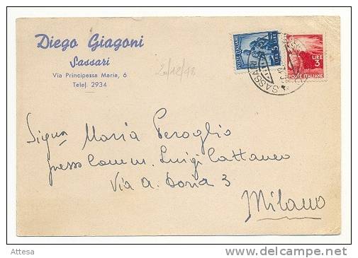 Sassari 20/12/1948  C.P. Privata ; Breve Periodo Tariffario - 1946-60: Storia Postale