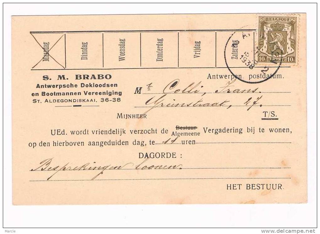 S.M. BRABO Antwerpsche Dokloodsen En Bootmannen Vereniging 1938 - Altri & Non Classificati