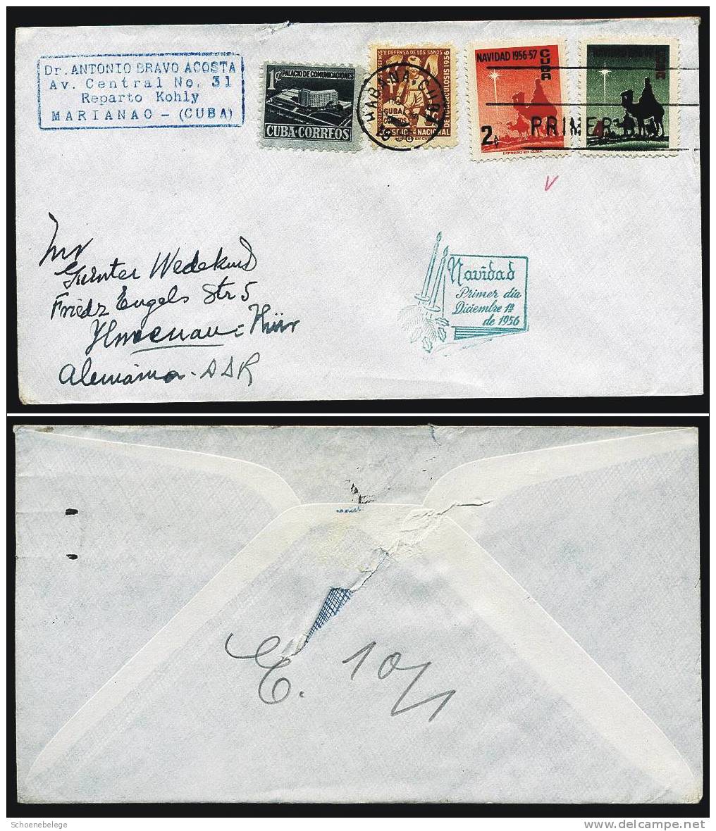 A814) Cuba Kuba FDC Cover 1.12.1956 Navidad From Havana To Ilmenau / East Germany - Sonstige & Ohne Zuordnung