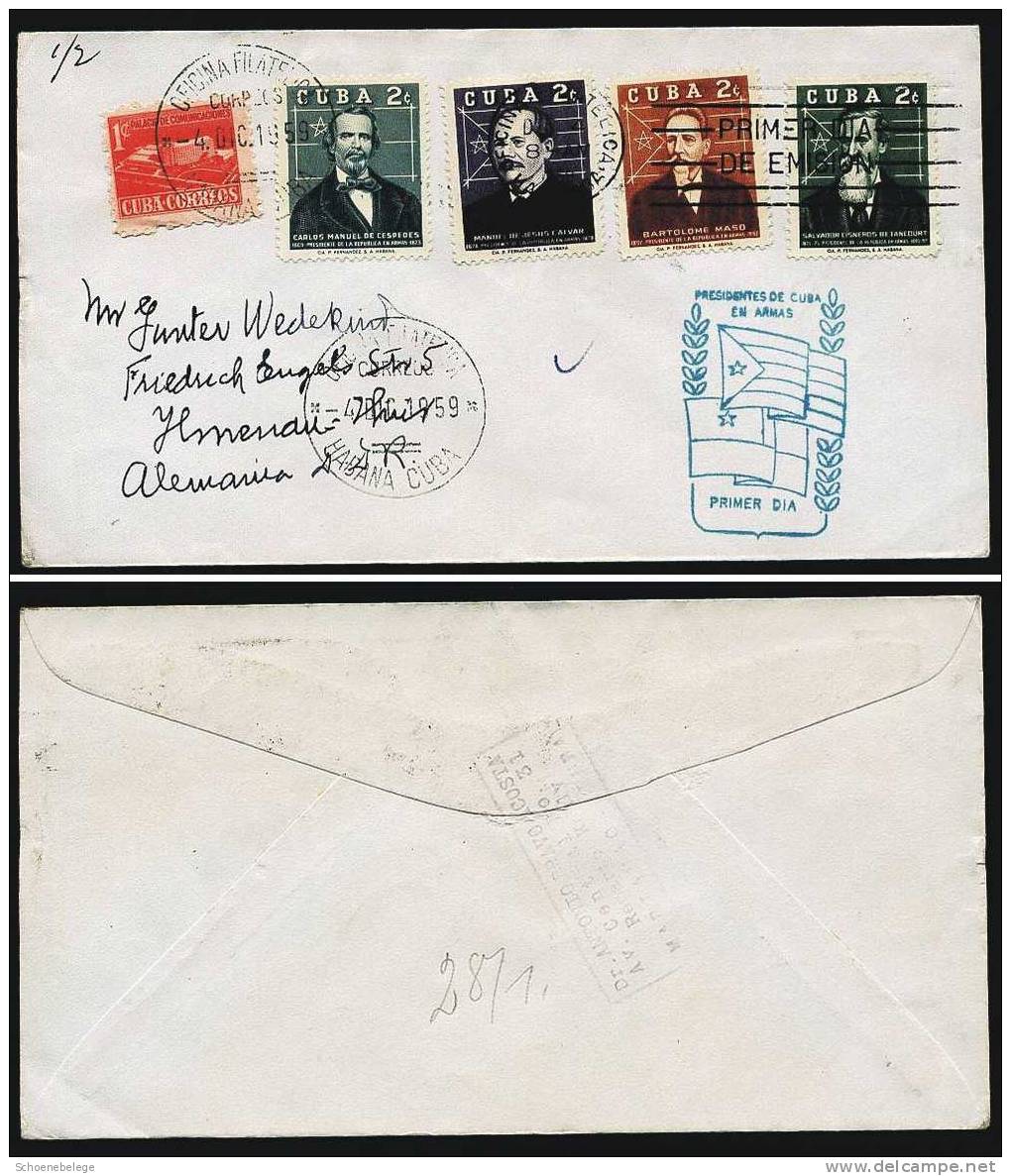 A815) Cuba Kuba FDC 4.12.1959 Presidentes De Cuba Cover From Havana To Ilmenau / East Germany - Sonstige & Ohne Zuordnung