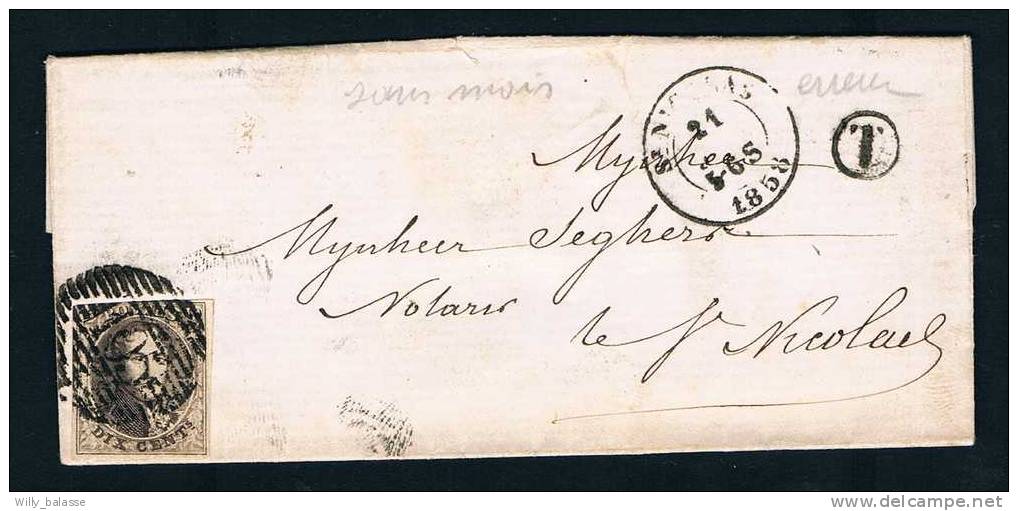 Belgique Lettre 1858 Lettre Affr N°10r P105 St NICOLAS + Boite T De KEMSEKE - Sonstige & Ohne Zuordnung