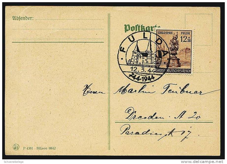 A823) DR Karte Mit Mi.886 Fulda Mit Sonderstempel 12.3.1944 - Gebraucht