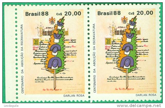 BRAZIL #2132   ABOLITION OF SLAVERY - 1988   PAIR  MINT - Ungebraucht