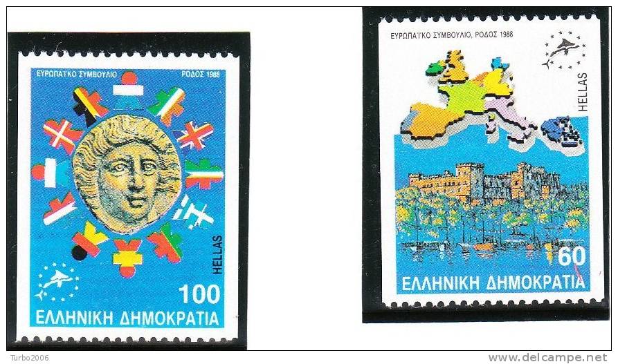 GREECE 1988 European Councel / Rhodos Meeting 2 Sides Perforated MNH Set Vl. 1772A / 1773A - Neufs