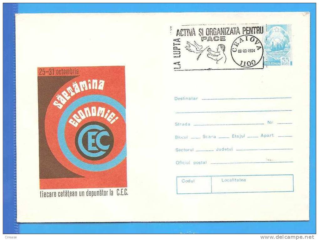 Special Cancellation. Peace, Dove Of Peace Symbol. ROMANIA  Cover 1984. - Pigeons & Columbiformes