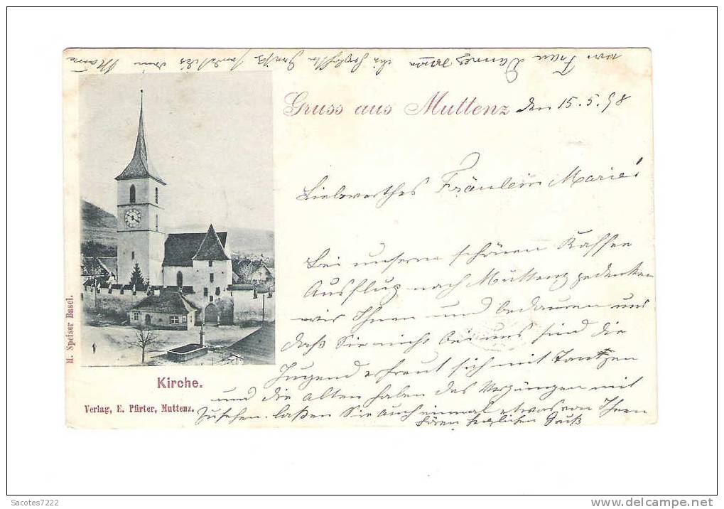 GRUSS  AUS MUTTENZ  CPA PRECURSEUR VOYAGEE 1898 RARE - KIRCHE - - Muttenz