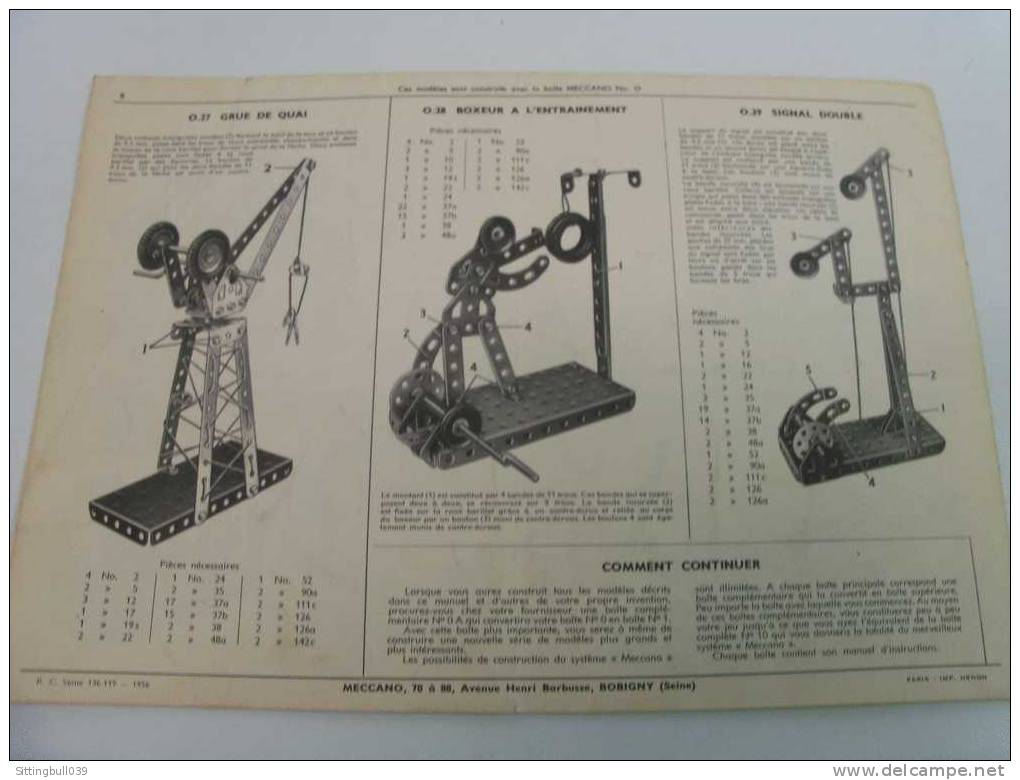 MECCANO. MANUEL D' INSTRUCTIONS 0. 1956. Catalogue De 8 Pages De Modèles à Construire. - Meccano