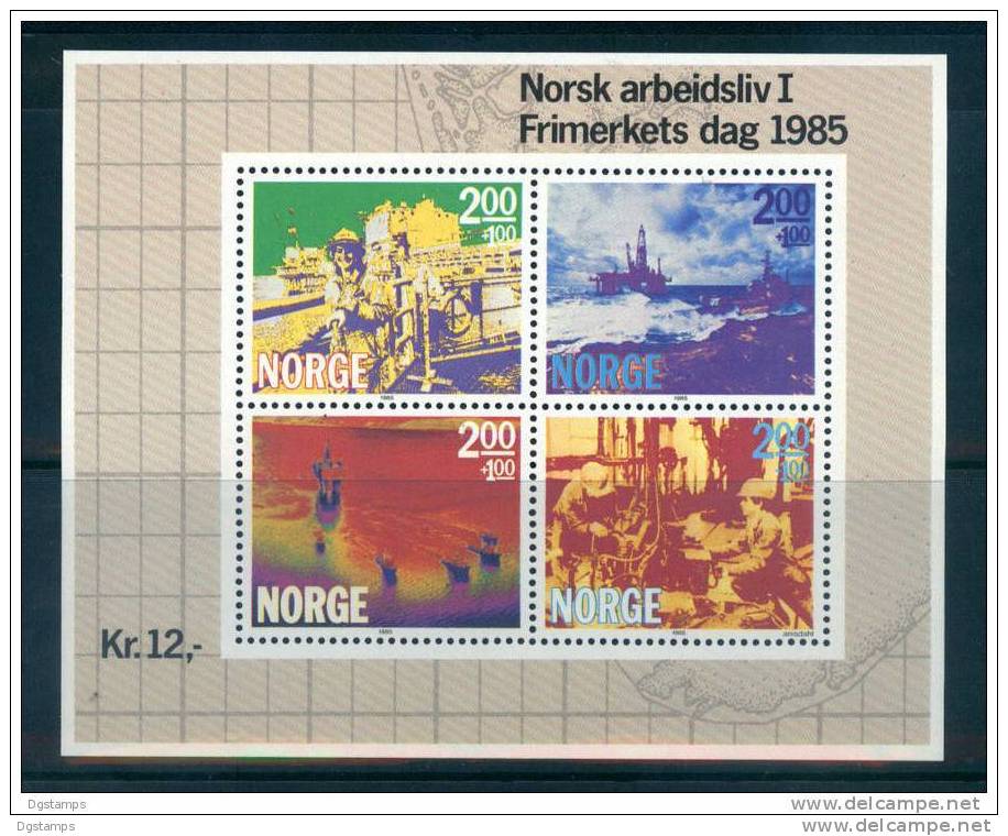 Noruega 1985 "Trabajo": Centro Ekofisk, Tesoro Scout Y Barco Odin Viking, Plataforma Statford C, Puente Neptuno. BF5 ** - Mythology