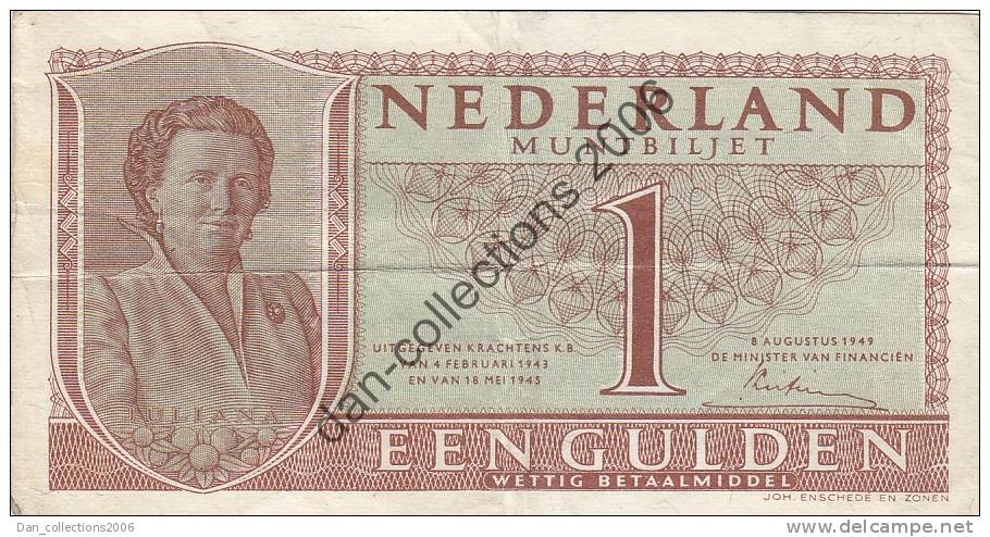 LOT A233  *PAYS BAS*1 GULDEN*ANNEE 8 AOUT 1949* - 5 Gulden