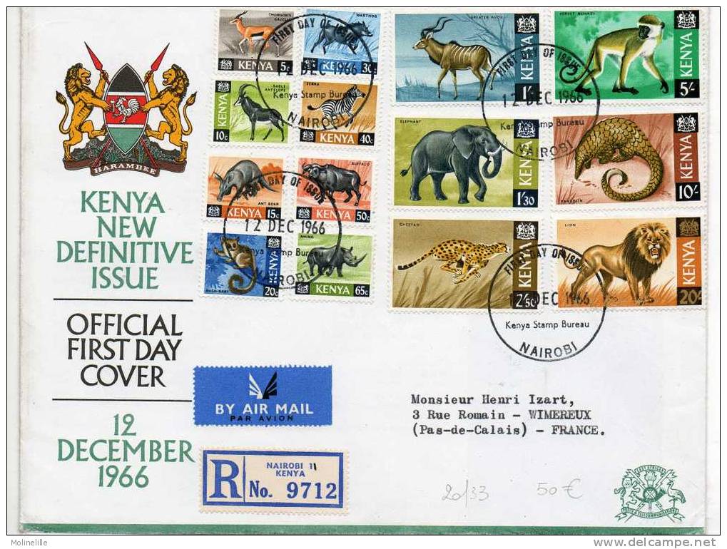 KENYA N° 20/33 Sur Lettre 6 - ANIMAUX (ELEPHANT, SINGE, LION, ZEBRE - RHINO Etc) - Cote 32.50 € - Elefanten