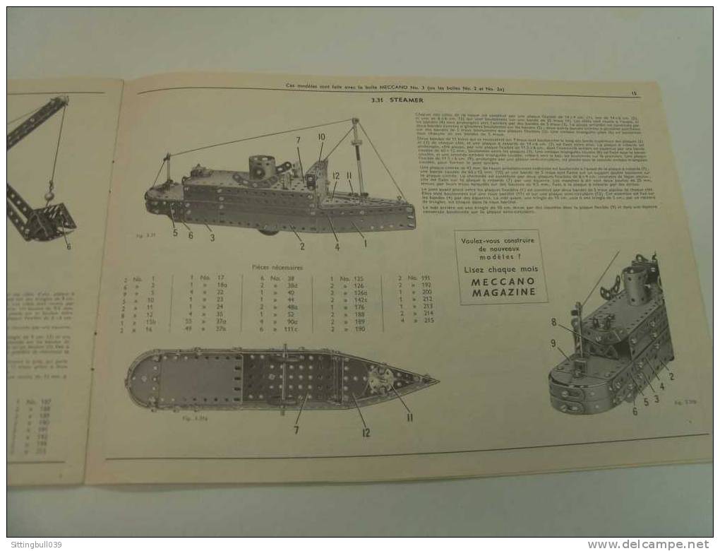 MECCANO. MANUEL D´ INSTRUCTIONS 2 A. 1954. Catalogue de 18 pages de Modèles à Construire.